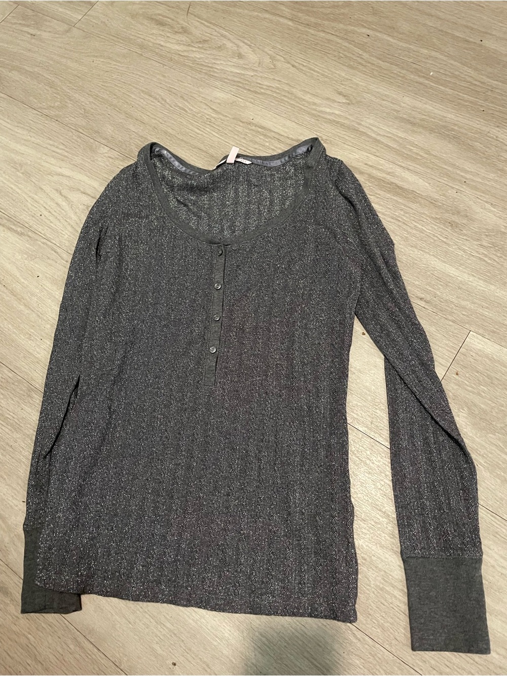 Victoria's Secret Gray Metallic Long Sleeve Henley Top